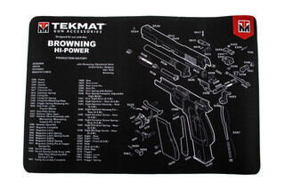 TekMat 17in handgun cleaning mat featuring an exploded view of the Browning Hi-Power series of handguns dye sublimated graphic.